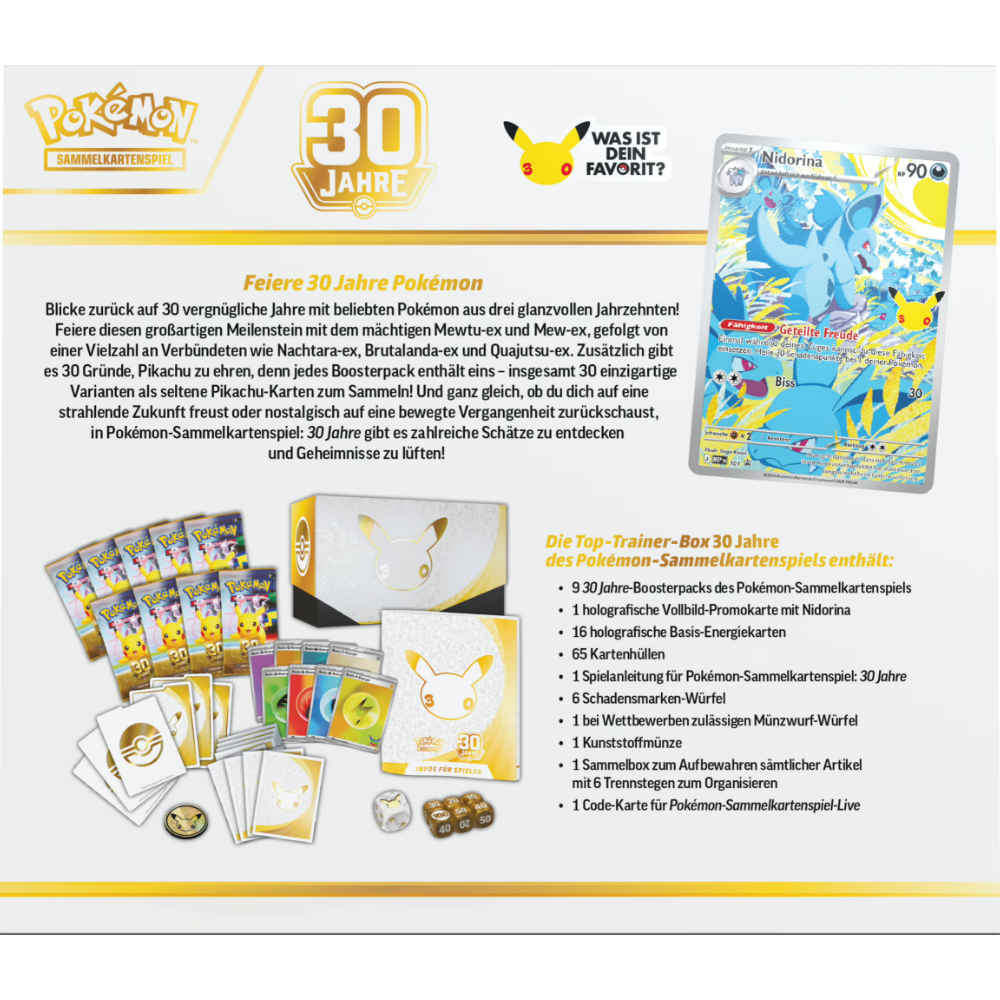 Pokémon Sammelkartenspiel - Pokémon 30 Jahre Top-Trainer Box (Deutsch)